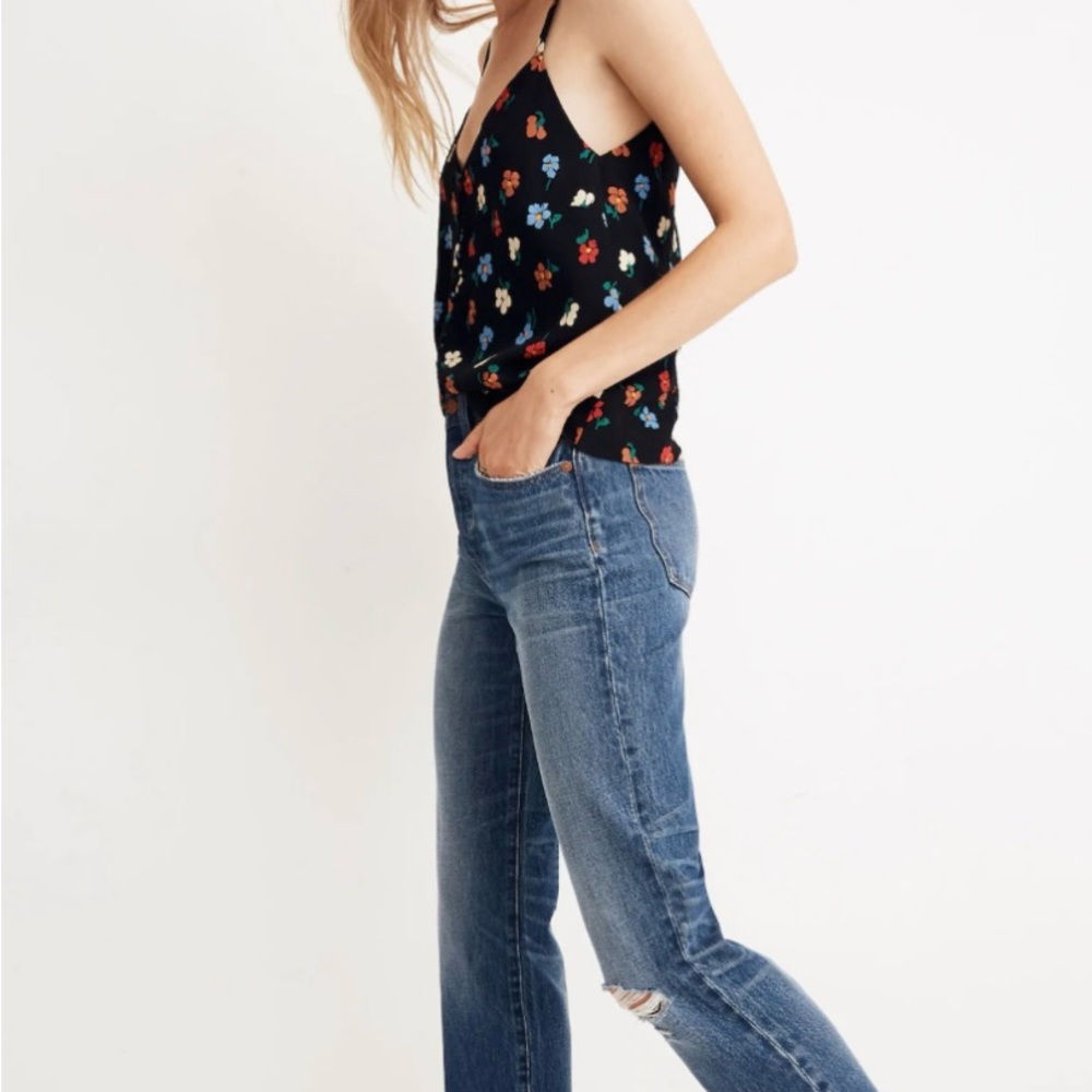 NWOT Madewell Button Down Black Cami In Colorful Pressed Flowers Size 00 - Picture 2 of 5